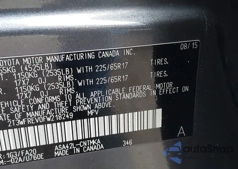 2015 Toyota Rav4 Xle from USA, damaged, VIN 2T3WFREV0FW218249